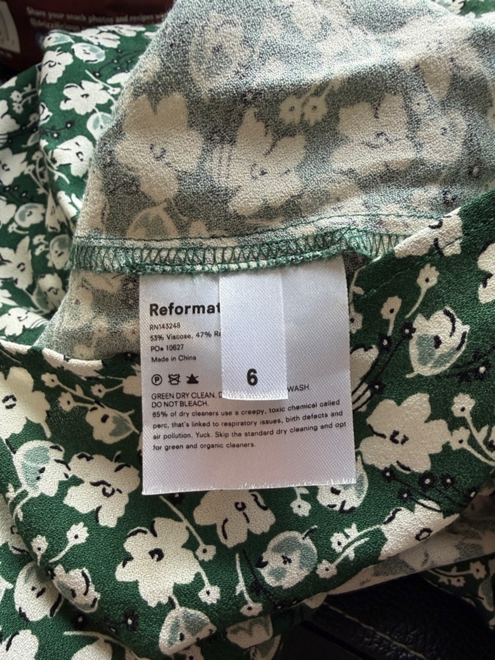 Reformation Belvedere Wallflower Long Sleeve Midi Dress Green White Sz 6 NEW - Picture 13 of 14